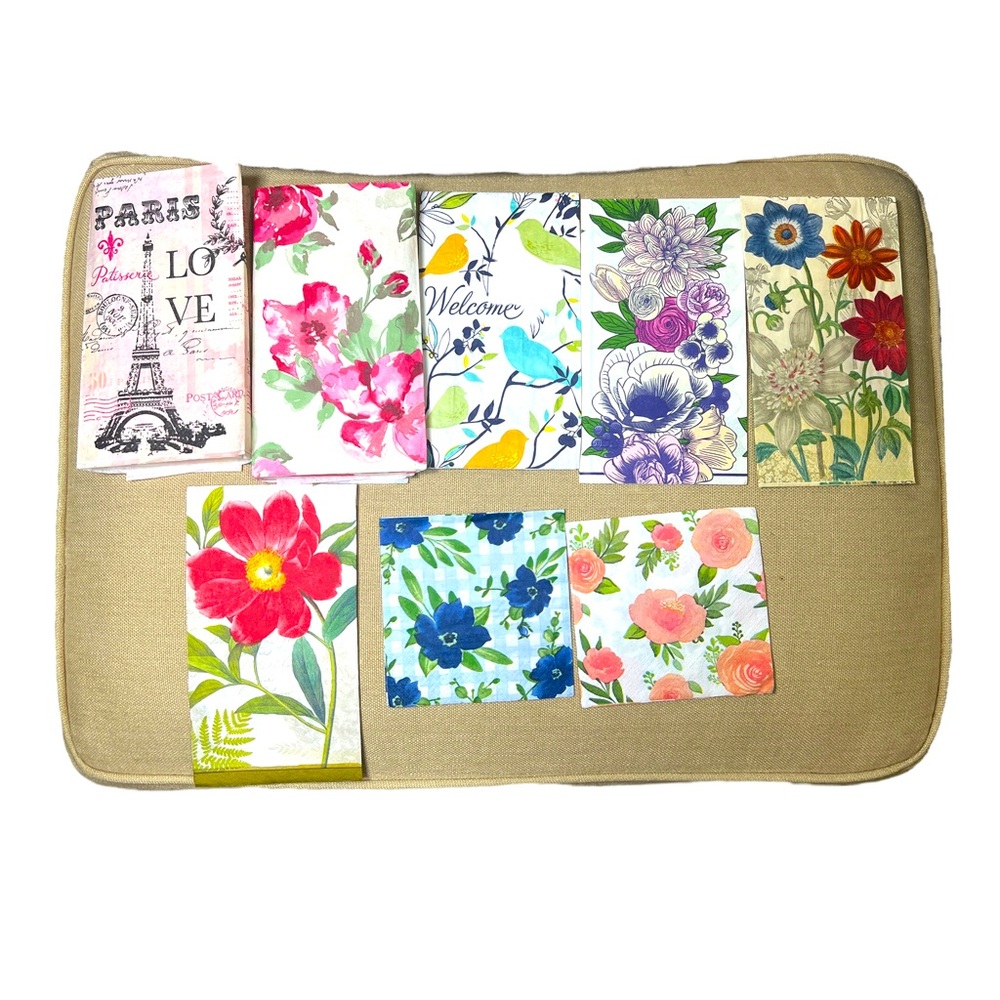 Lot 8 New Paper Napkin Assortment Floral Paris Decoupage Large 16x13 & 95x9.5